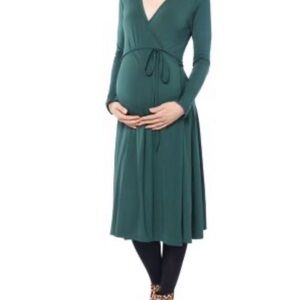 Nom Maternity Teal Long Sleeve Nursing wrap Dress